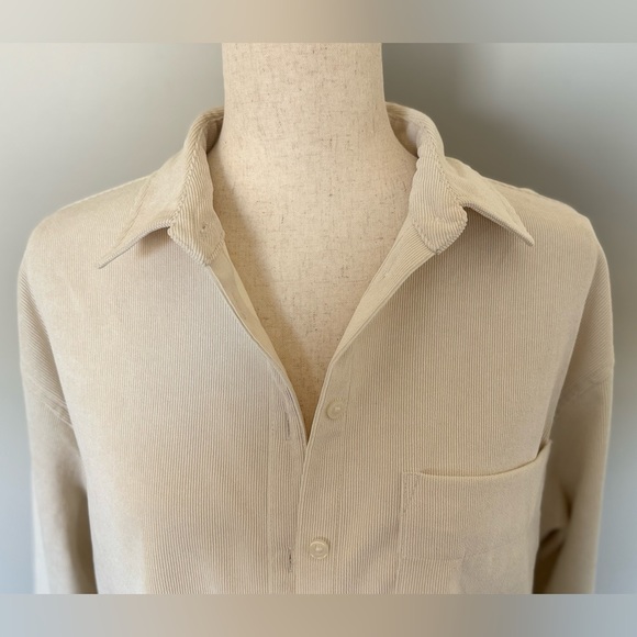 a new day | Long Sleeve Corduroy Button-Down Boyfriend Shirt | Cream | Medium - Picture 2 of 3